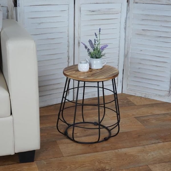 Kantebord natbord træ taburet industrielt design Ø35cm MDJ04119