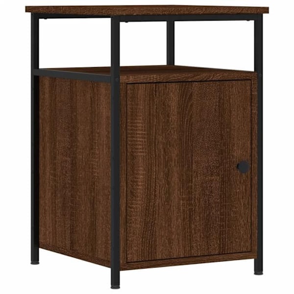Sæt med 2 natborde med skab med dør 40 x 42 x 60cm ingeniørtræ brun og jern DEC035863 kastanj