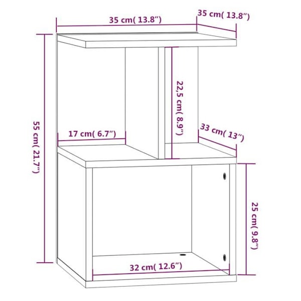 Sæt af 2 natborde med hylder 35 x 35 x 55 cm ingeniørtræ grå DEC035654 kastanj