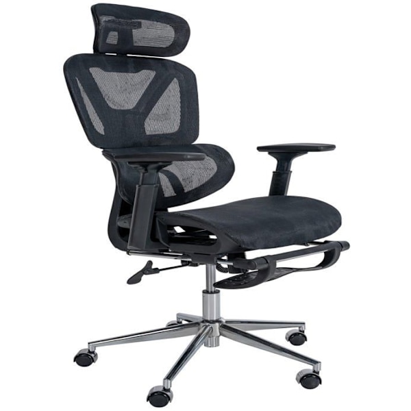 Ergonomisk kontorsstol med ländryggsstöd och nackstöd, svart nätmaterial 10_0002503 Svart