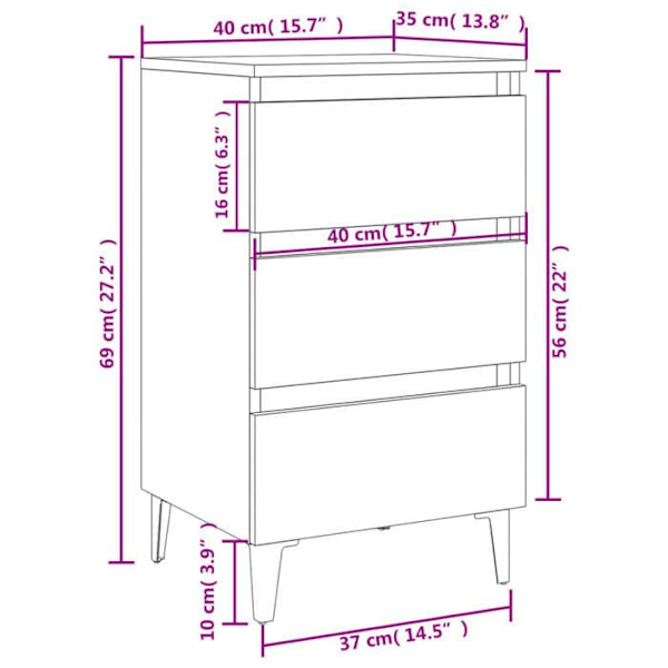 Natskab med 3 skuffer og sorte metalben 40 x 35 x 69 cm sort ingeniørtræ DEC033253 kastanj