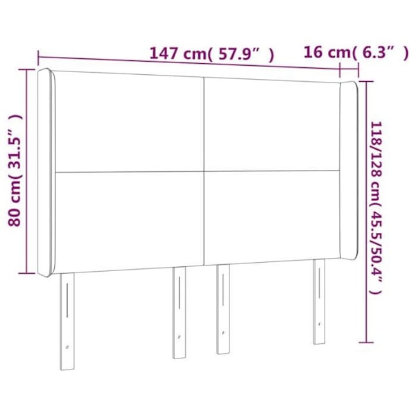Hovedgærde til seng, soveværelse, LED-møbel 147 x 16 x 118/128, lys grå stof