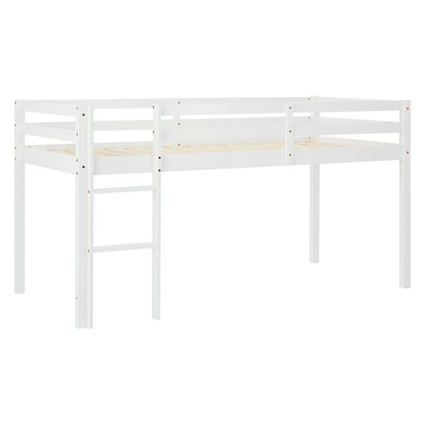 Lit mezzanine avec sommier a lattes 90x200cm avec échelle en bois laqué blanc et toile beige lilas incluse sans matelas LIT06246 Beige