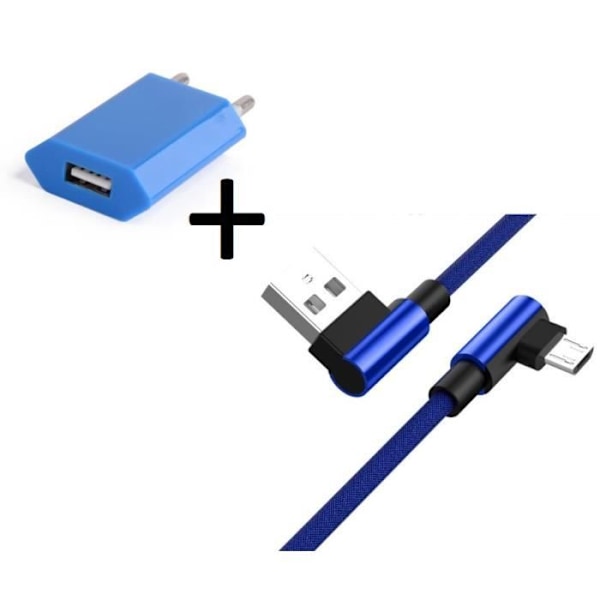 Pack tillbehör för LG K4 4G-smartphone Micro-USB (kabel 90 grader snabb laddning + färgad väggadapter) (BLÅ)