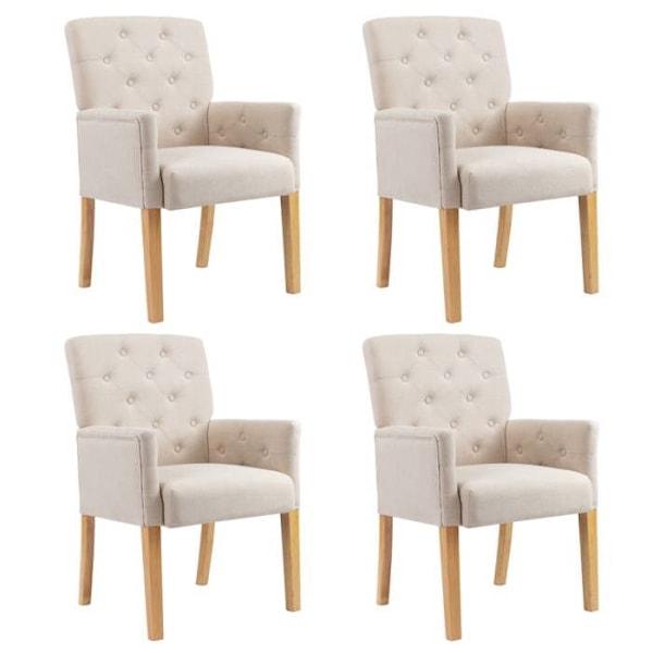 4 kpl beige kangastuolien ruokapöydän tuoleja, joissa on käsinojat ja puujalat DEC025460 Beige