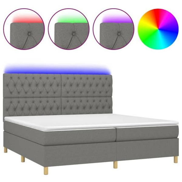 LED-sänkykehys, pääty ja patja 200x200 cm tummanharmaata kangasta TDL0208284