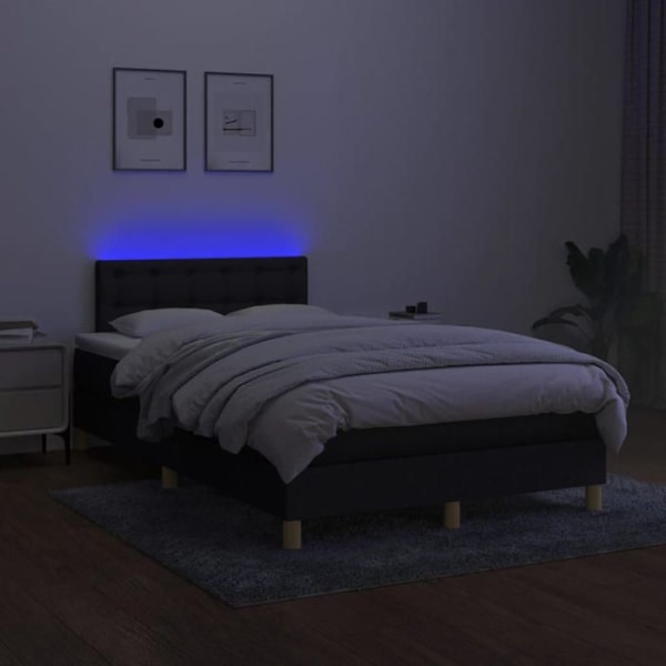 LED-sänkyrunko sängynpäädyllä ja patjalla 120 x 200 cm musta kangas TDL0209282 Svart