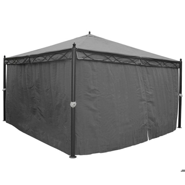 Pergola paviljonki puutarhakeinu tukeva rakenne 7, sivuseinällä + harmaa hyttysverkko 4 x 4 m