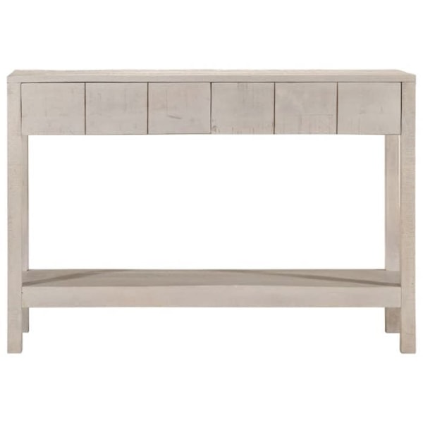 Pöytäkonsole, jossa on 2 laatikkoa ja 1 hylly, mitat 110 x 35 x 75 cm, valkoinen mango-puu, DEC031687 Vit