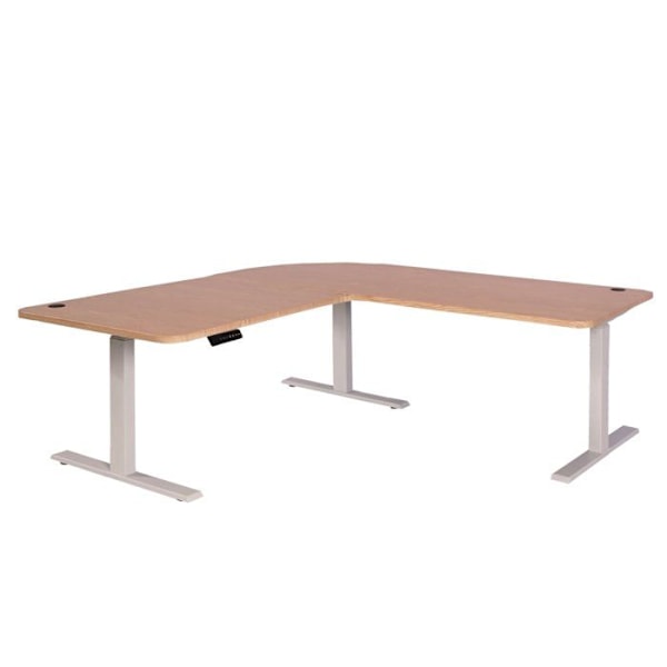 Kulmatoimisto pöytä sähköisesti säädettävä korkeus 178 x 178 cm HDF vaalea ruskea valkoiset teräspedit 04_0006029 Vit