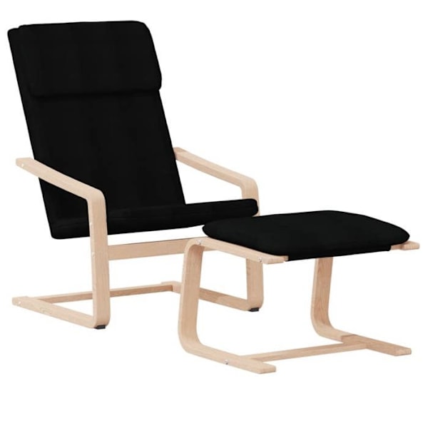 Moderne loungestol sofa design med fodskammel i sort stof og træ DEC026538 kastanj