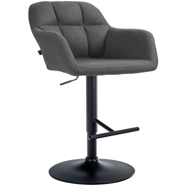Barstol høj stol x1 funktion rotation 360° i mørkegrå stof med dekorative syninger, sort metal fod 10_00052 Grå