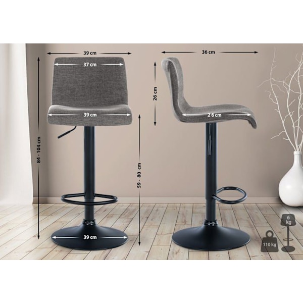Barstol x1 enkel design med fodskammel i lys grå stof sorte metalben 10_0004558 Grå