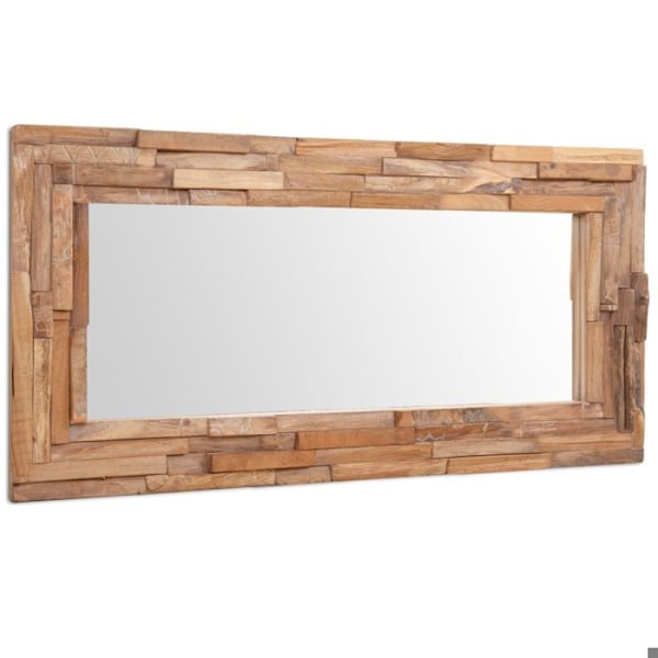 Rektangulært vægspejl i teaktræ brun og glas 120 x 60 cm DEC022673 kastanj