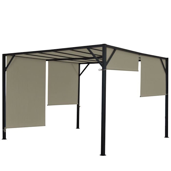 Pergola pavillon i haven med terrasse-tag, stabil stålstruktur 6cm + skydetag taupe 3x3m 04_0004075 Mol