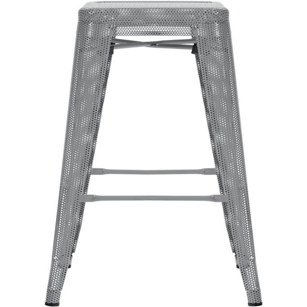 Barstol med fodstøtte i industriel design, stabelbar i perforeret sølvmetal 10_0004871 Silver