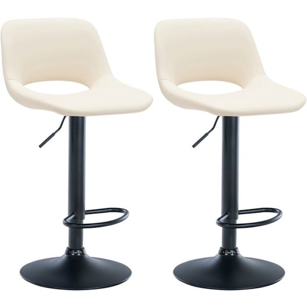 Barstole høje stole x2 med fodstøtte i PVC creme, metalstel sort 10_0004067 Grädde