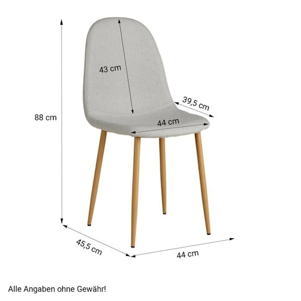 Sæt med 4 komfortable og moderne spisestuestole i gråt stof med metalben i trælook
