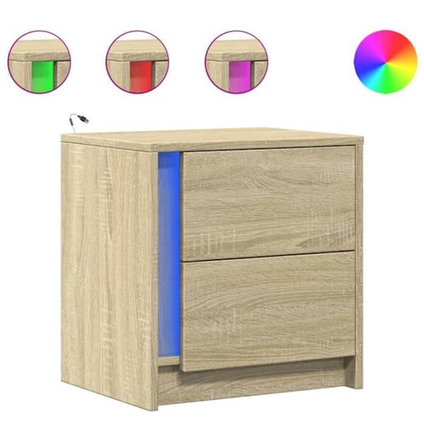 Bäddbord med lådor och LED i ingenjörsträ, färg ek DEC032773 kastanj
