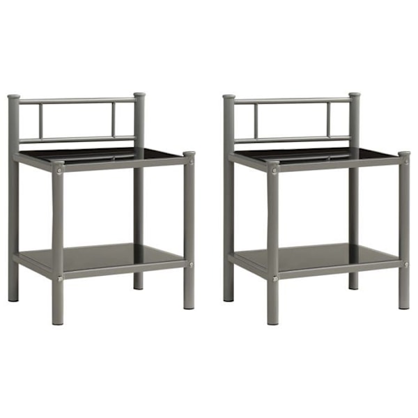 Sæt af 2 natbord med hylde 45 x 34,5 x 60,5 cm i sort metal og glas DEC035411 Metall
