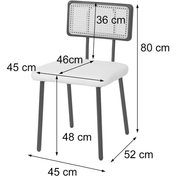 Set med 2 matstolar i kök i poly-rattan metall och tyg/te i rosaboucle.