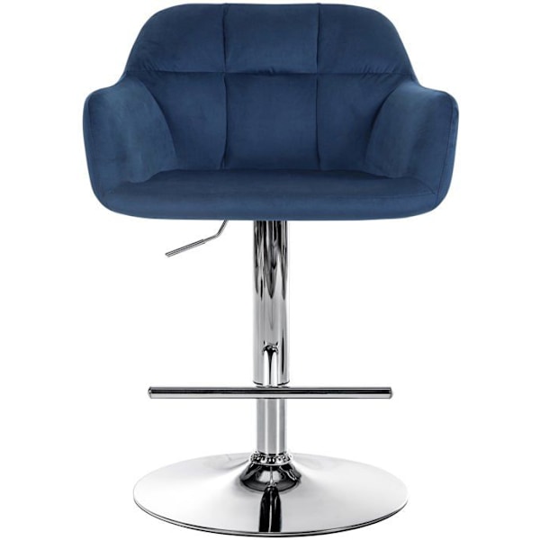 Barstol høj x1 funktion rotation 360° i blå velour med dekorative sømme metal stel krom 10_0005265 Blå