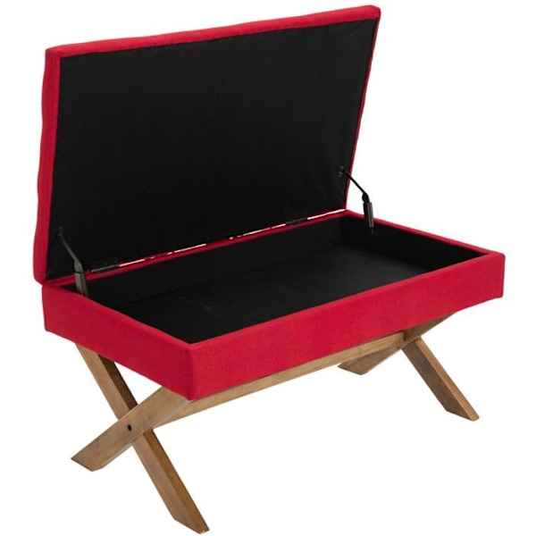 Banquette ved fodenden af sengen 98 cm med opbevaringsplads i rød stof med dekorative knapper, lyse ben 10_0003665 Guld