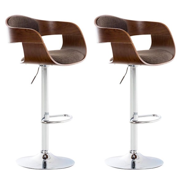 Set med 2 barstolar i skandinaviskt design i brun tyg och struktur i valnötsträ 10_0004249 kastanj