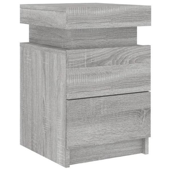 Yötaulu LED-valoilla ja laatikoilla 35 x 39 x 55 cm harmaata ingenieeripuuta DEC033198 kastanj
