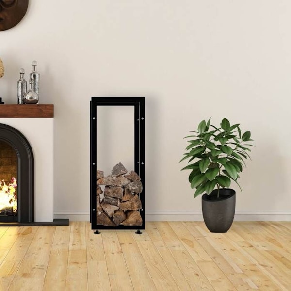 Kaminapuulaatikon hyllyteline 100x40x25 cm musta metalli 10_0003553 kastanj