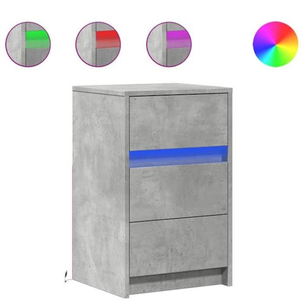 Yöpöytä LED-valoilla 38 x 34 x 61 cm laatikoilla ja harmaasta rakennuspuusta DEC032805 kastanj