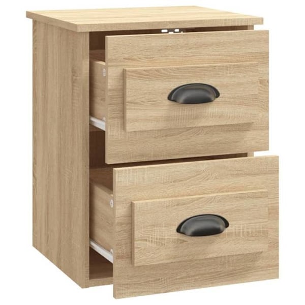 Væghængt natbord med to skuffer 41,5 x 36 x 53 cm i ingeniørtræ farve eg DEC034286 kastanj