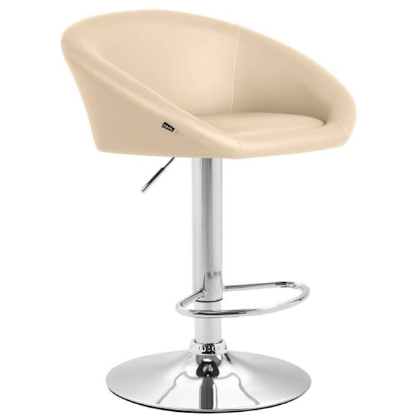 Barstol x1 justerbar og roterbar med afrundet ryglæn i creme PVC, fodstøtte i krommetal TDB10805 Grädde