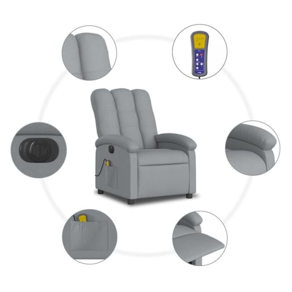 Lænestol til afslapning med TV-funktion, massage, elektrisk justerbar i lys gråt stof DEC027166 Grå