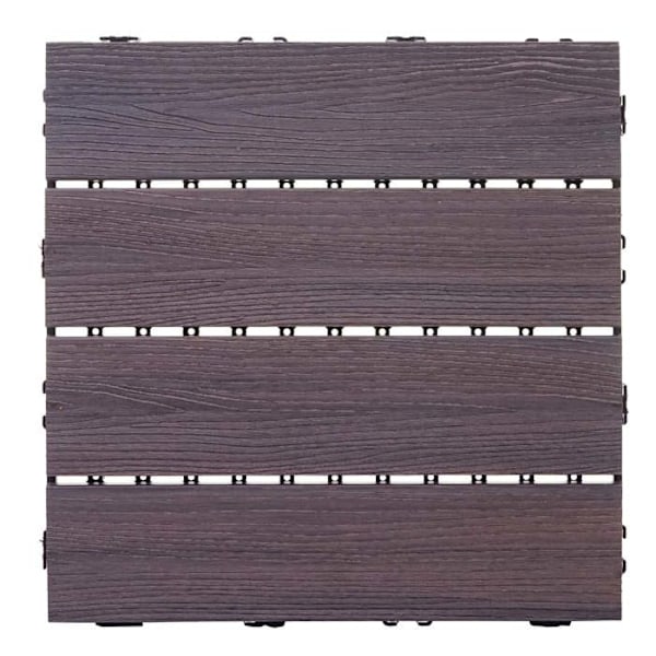 11 kpl WPC-laattat, puupintainen parveke/terassi, 3D-linjainen rakenne 30 x 30 cm = 1 m² harmaa ruskea vohvelikuosi 04_0006193 kastanj