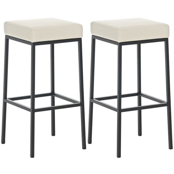 Set av 2 barstolar med fotstöd, enkel design, höjd 80 cm, sits i creme PVC, stöd i svart metall 10_0004364 Grädde