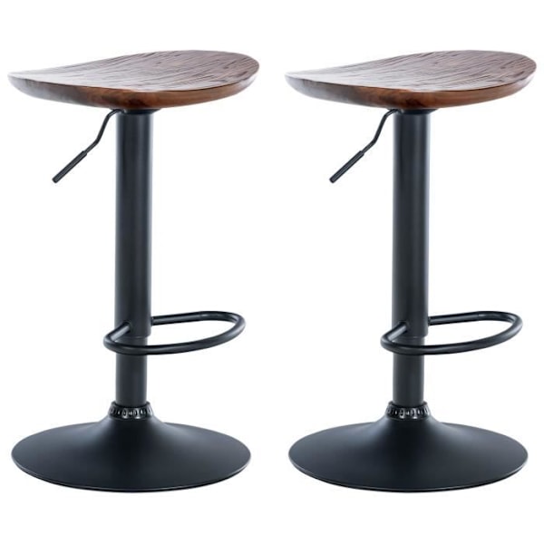 Set om 2 barstolar i massivt valnötträd och svart metall, rustik design