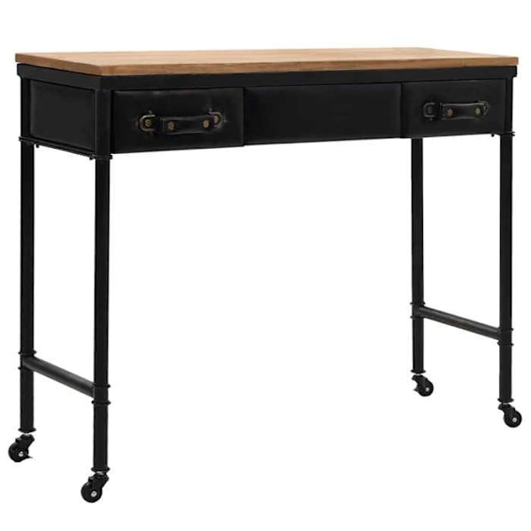 Functional and stylish entry console table on wheels with drawers 100x33,5x80 cm MDF wood and steel DEC032055 kastanj