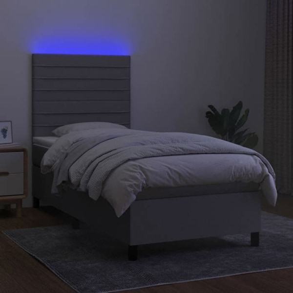 LED-sengramme med hovedgærde og madras 80x200cm i lys grå stof TDL0209508 Ljusgrått