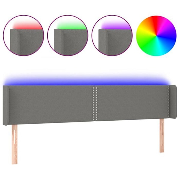 Sengegavl tilbehør til soveværelse møbel med LED 163 x 16 x 78/88 cm mørk grå stof TDL0201107 Grå
