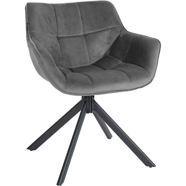 Sæde til spisestue loungestol med drejefunktion i grå velour, sort metalramme