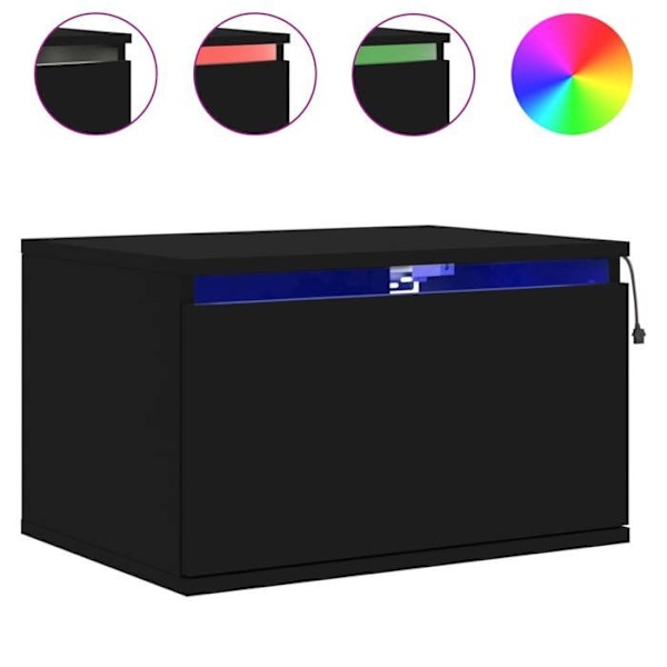 Sæt med 2 væghængte natborde med LED-lys og skuffe 50 x 36 x 30 cm i sort ingeniørtræ DEC036160 kastanj