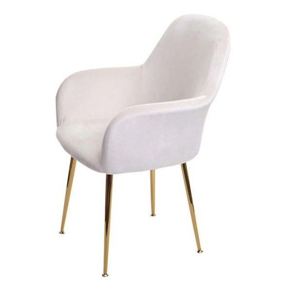2 kpl pyöreäselkäisiä retro-design ruokatuoleja vaaleancreme sametista, kultaiset jalat 04_0007351 Vit