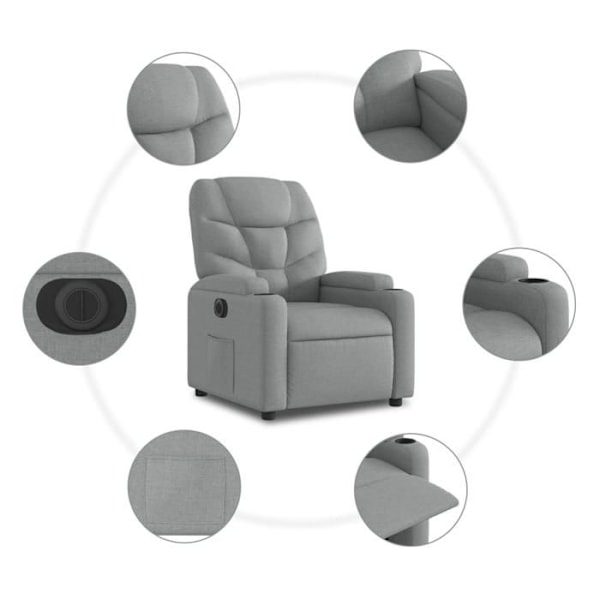 Soffa med avslappning och elektrisk lutningsfunktion, mycket bekväm i ljusgrå tyg DEC028315 Grå