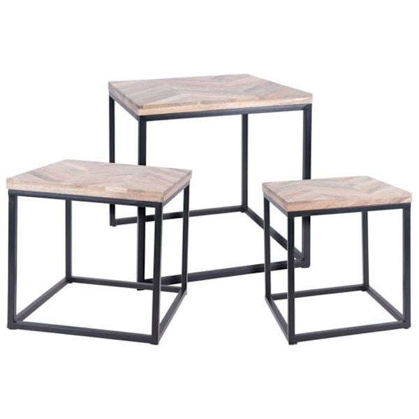 Sæt af 3 sidetabel neddisker i brunt teak og metal DEC031420 kastanj