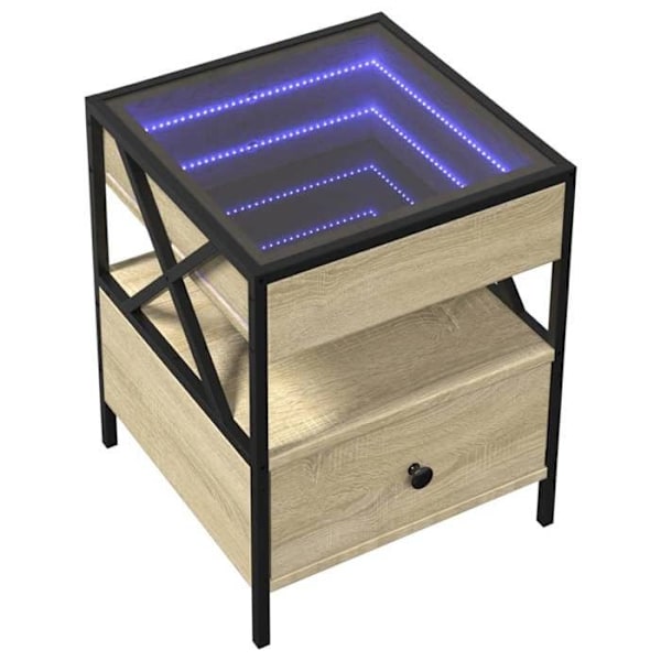 Natteskab med skuffe og LED-spejl 40 x 40 x 51 cm metalramme, glas og ingeniørtræ i egetræsfarve DEC033148 kastanj