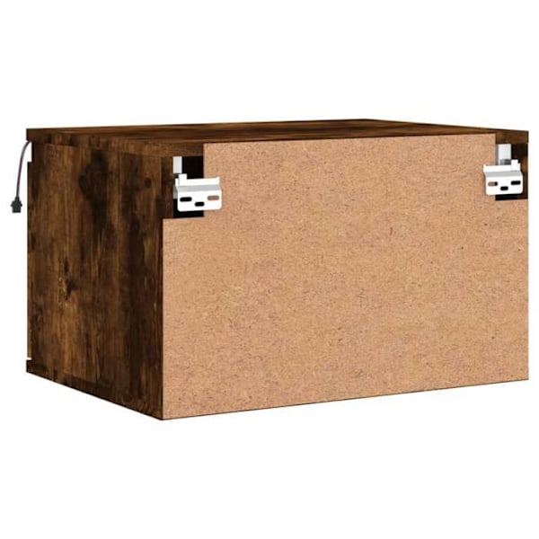 Væghængt natbord med LED-lys og skuffe 50 x 36 x 30 cm i ingeniørtræ i farven røgfarvet eg DEC034170 kastanj