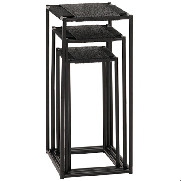 Sæt med 3 blomsterborde, sidebord, blomsterstøtte, stabelbar hylde i metal, papir og snor i anthracit 04_0007506 Metall