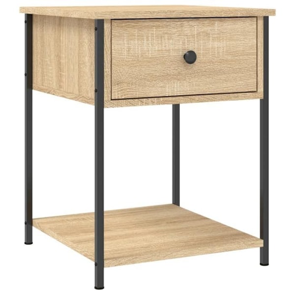 Sæt med 2 natborde med skuffe 44 x 45 x 58 cm, ingenieetræsfarve eg og jern DEC035290 kastanj