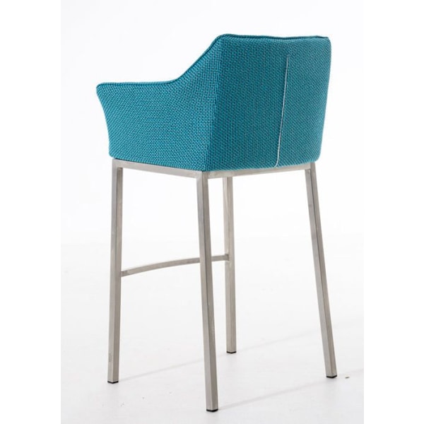 Barstol med högt ryggstöd, fyrkantig design, sits i turkosa tyg, stabila ben i rostfritt stål 10_0004727 Flerfärgad